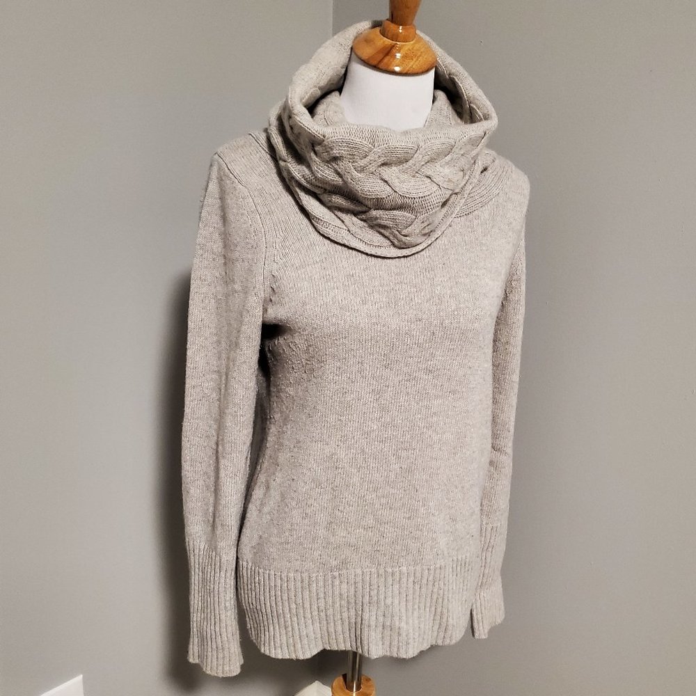 Beautiful cable knit cowl-neck sweater